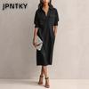 JPNTKY Fashion Summer Spring Solid Color Print V-Neck Casual Dresses
