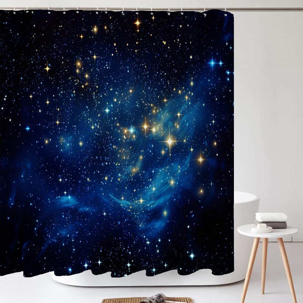 Sterrenstelsel Planeet Douchegordijn Nacht Sterrenhemel Heelal Ruimte Maan Print Polyester Badkamer Gordijn Huis Badkuip Decoratie