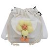 Personalized Design Flower Drawstring Messenger Bag Women's Foreign Style Canvas High Value Shoulder Bag Small Fresh Bucket Bag