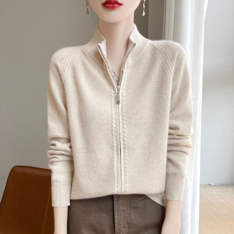 Women's Cashmere Cardigan Qinghe Cashmere 30% Cashmere 70% Wool Autumn and Winter Cashmere Cardigan Soft and Warm