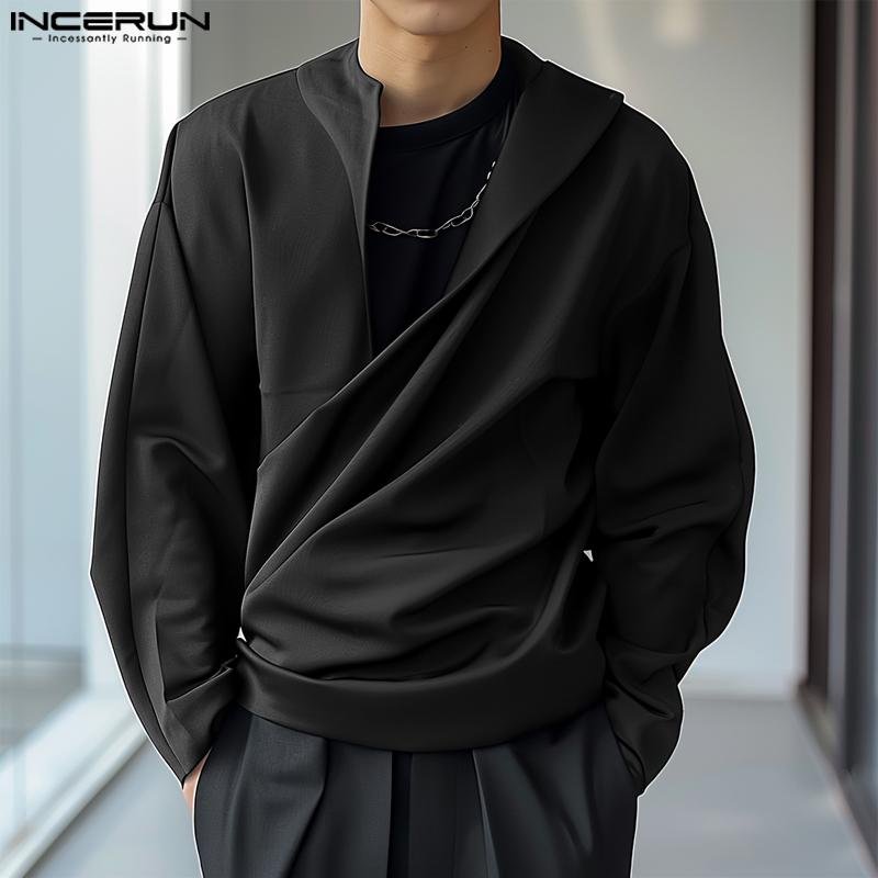 INCERUN Men Long Sleeve Ruffled Shirts Tops Open Front Casual Tops