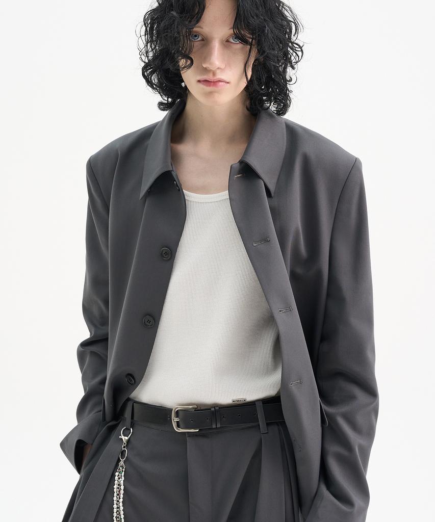 Trip Le Sens Custom Collar Hidden Snap Crop Blazer_Grey