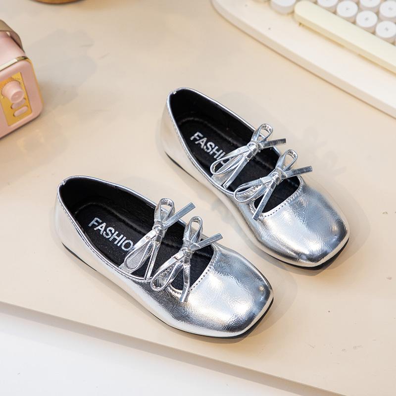 Girls Leather Shoe for Party Wedding Classic Children Flats Princess Shoes with Bow-knot Fashion Kids Black Ballet Shoes 2024