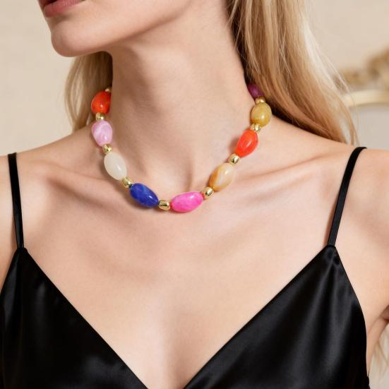 Collana girocollo con perline colorate spesse Collana con perline in resina Collana Boho per le vacanze per donna Gioielli per l'uso quotidiano e la vacanza estiva al mare