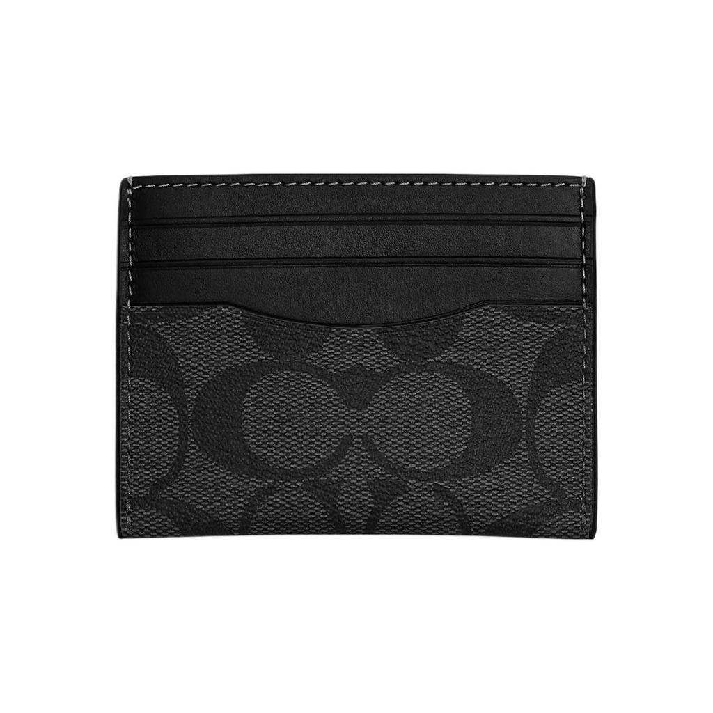 Coach Card Case 10 Classic Monogram Print Three Credit Card Slots Coated Canvas With Refined Calfskin Men Card Case Gray Black CQ031-QBMI5