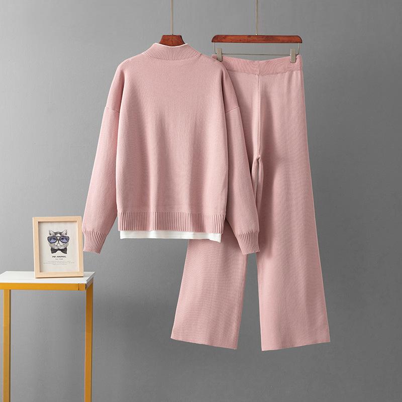Fashion Casual Woolen Suit Women's Autumn and Winter New Loose Sweater Knitted Wide-leg Pants Two-piece Set