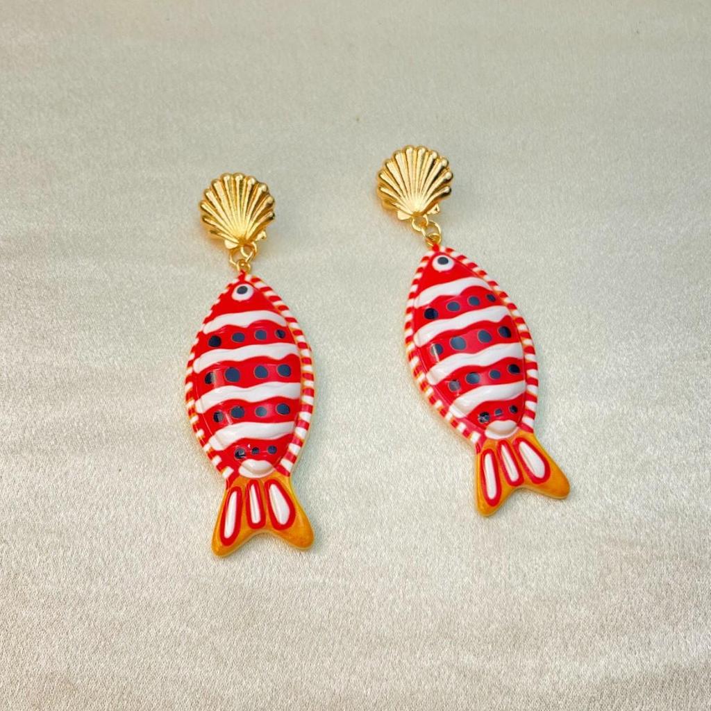 ZA Tropical Fish Print Earrings: Trendy Seaside Vacation Style Studs for Women