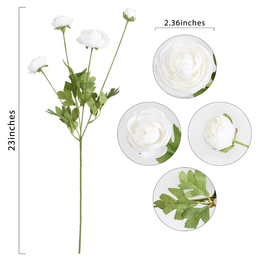 4PCS 16Heads Silk Flowers Ranunculus Artificial with Long Stems Ranunculus Fake Flower Persian Faux Flowers for Wedding Table Centerpiece Home Decor