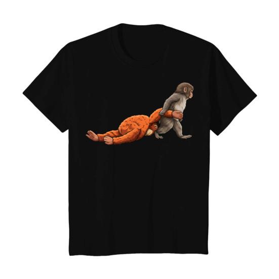 Men Tee Shirt Punch Monkey Pattern Round Neck Short Sleeve Pullover Tops Stretchy Fit Solid Color Casual Tops Daily Wear