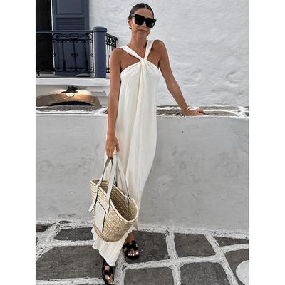 Fashionable And Versatile Designer Dress, New Simple Sleeveless Off-Shoulder Slim-Fit White Long Dress For Women