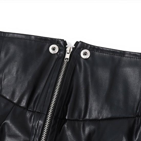 Dámský punkový styl Zimní minisukně Kapsy s vysokým pasem Zapínání na zip Krátká sukně Úzký střih boků zavinutá sexy sukně z umělé kůže
