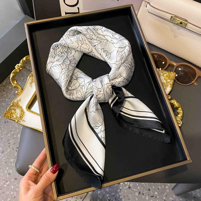 New Striped Silk Scarf Simulation Silk Small Square Scarf Simple Fashion Professional Scarf Silk Scarf Square Scarf High-end Matching