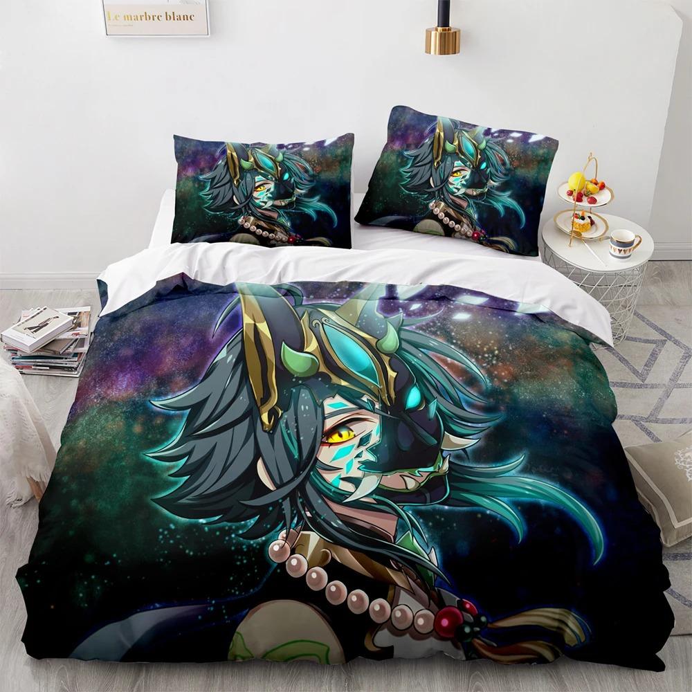 Ensemble de literie Genshin Impact Simple Twin Complet Queen King Size Jeu Anime Ensemble de lit Aldulte Enfant Chambre Housse de couette Ensembles 3D Anime 058
