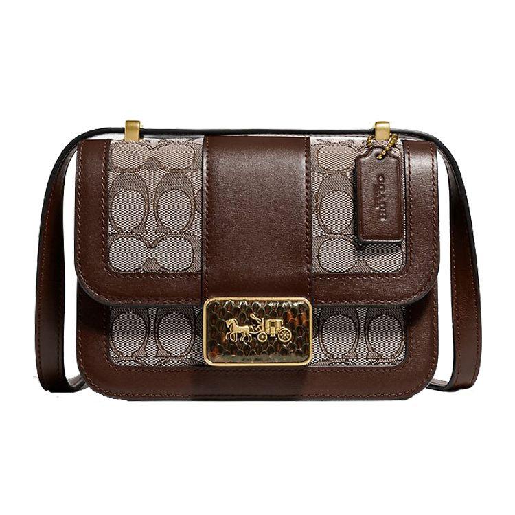 Coach Alie 18 Monogram Flap Magnetic Closure Leather And Snakeskin Messenger Bag Small Shoulder Crossbody Bag Women bags 4616-B4S0M