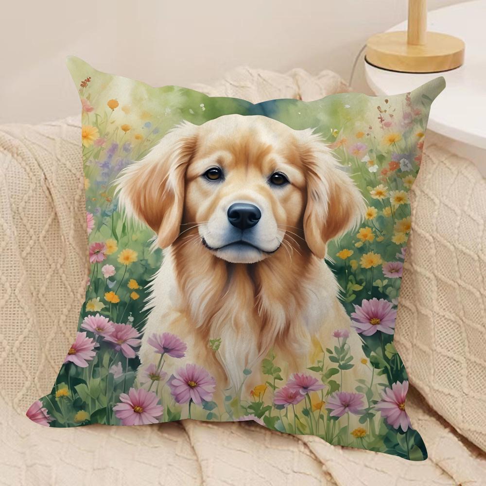 Watercolor Pet Dog Cushion Cover Short Plush Double-Sided Print Square Throw Pillow Covers Sofa Home Cushion Decor