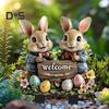 Easter Garden Stake 2D Acrylic Bunny Yard Decor Stake Cartoon Rabbit Colored Eggs Welcome Sign Stake Fairy Garden Accessories for Lawn Porch