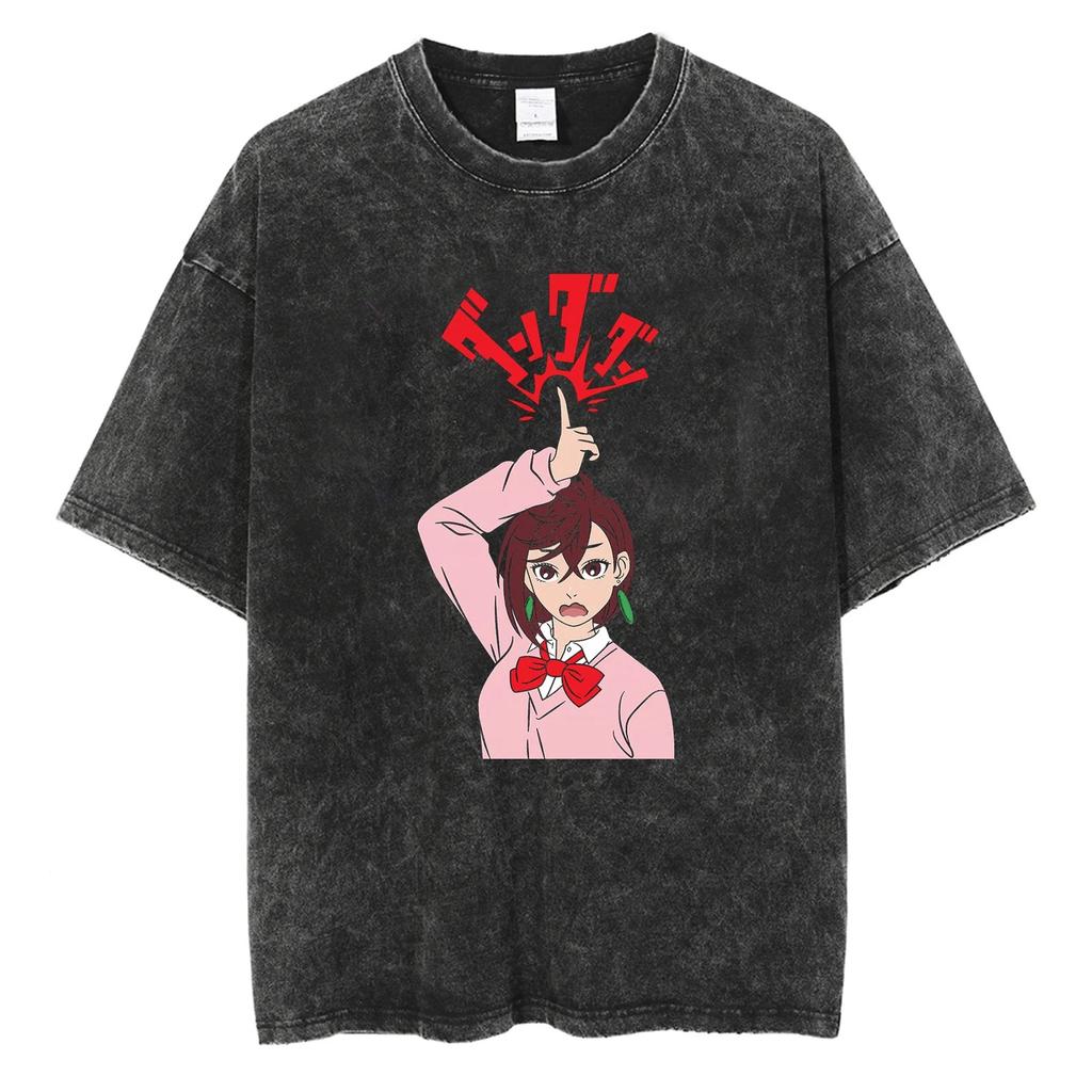 Tvättad japansk Anima Dandadan T-shirt Retro Y2k Kortärmad Harajuku Casual Bomulls-T-shirt Överdimensionerad Trendig Unisex T-shirt
