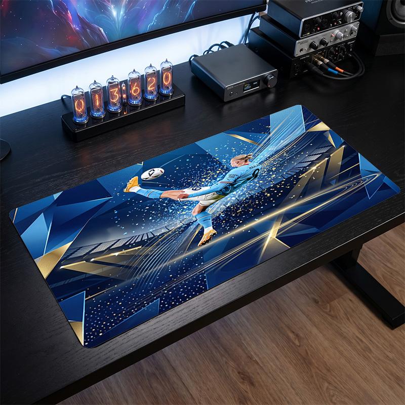 Erling Haaland Thema Patroon Muismat, Voetbal Logo Ontwerp XXL Gaming Bureau Mat Antislip Computer Muismat
