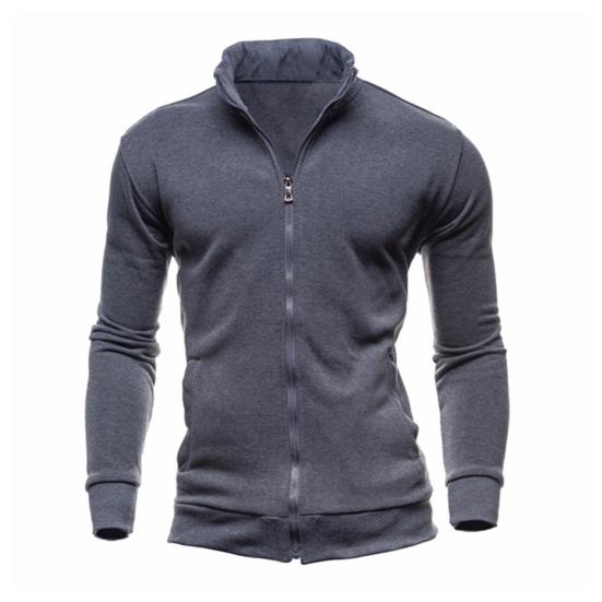 Men Jacket Autumn Winter Stand Collar Long Sleeve Zipper Closure Coat with Pockets Solid Color Sport Outwear