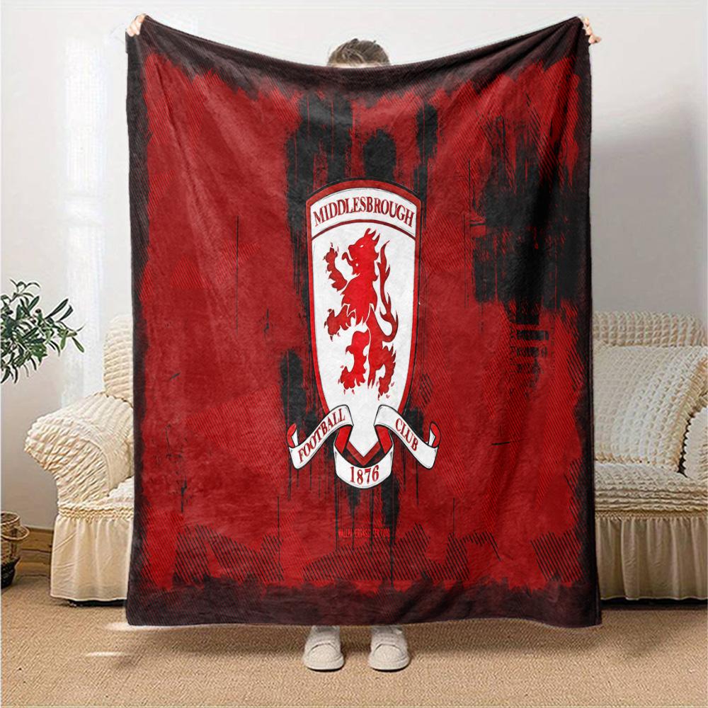 Middlesbrough Football Club Logo Flanellen Deken, Zacht Polyester, Modern Ontwerp, Voor Alle Seizoenen voor Kamperen, Reizen, Cadeaus voor Feestdagen of Verjaardagen
