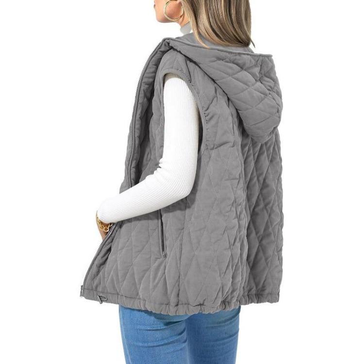 Women's Hooded Cotton Vest Sleeveless Jacket Solid Color Loose Warm Lightweight Harajuku Style Casual Clothing