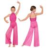 Costum Balet Liric Fete Copii Fără Mâneci Decupat Partea Superioară cu Strălucitoare Pietre Strălucitoare Body cu Picioare Largi Dans Latin Jazz Modern