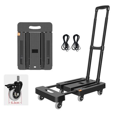 Folding Utility Cart with 6 Wheels and 2 Elastic Ropes 500lbs Load Platform Hand Truck for Travel Luggage Shopping Black