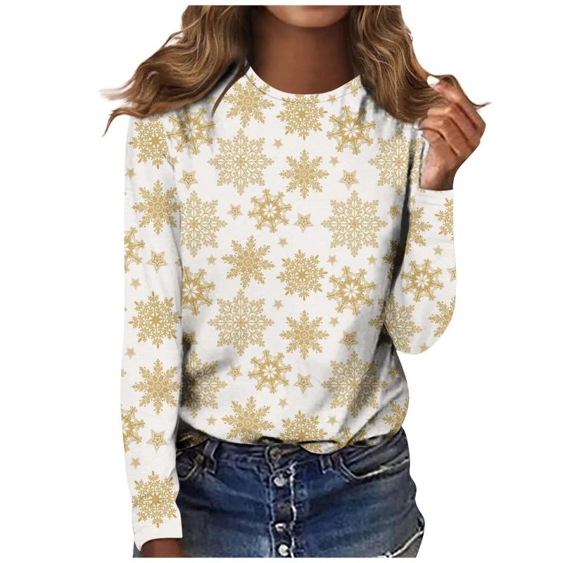 Fashion Women's Crew Neck Long Sleeve 3D Casual Color Printing Casual Long Sleeve Crew Neck T-Shirt