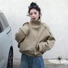 Belt Short Trench Coat Women Stand Collar Double Breasted Pocket Long Sleeve Coats Autumn Lady Commute Outwear