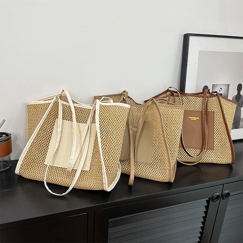 Geweven Handtas Grote Capaciteit Mode Versie Nieuw Alles-in-één Vrijetijd Buitenlandse Schoudertote Tas Voor Vrouwen Reizen Strandtas