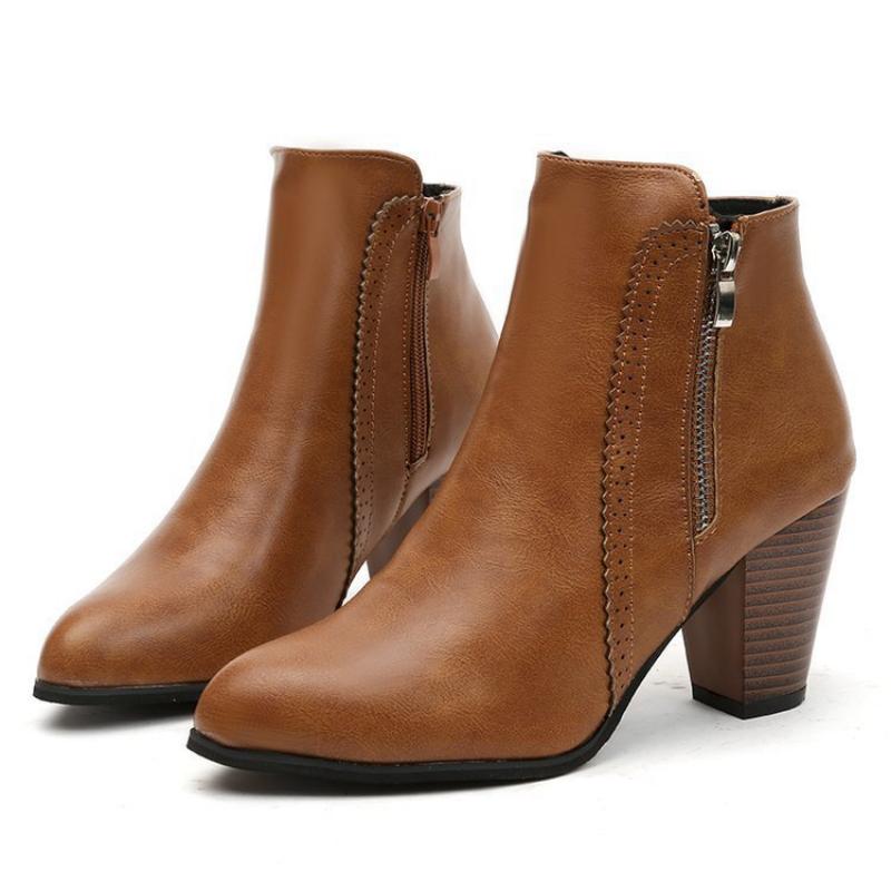 Autumn and Winter European and American Retro Rub Colored Thick Heel Raised Side Zipper Women's Short Boots