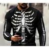 Herren Skelett Brustkorb 3D Druck Rundhals Langarm T-Shirt, Gotische Totenkopf Grafik Lässige Streetwear Langarm Oberteile