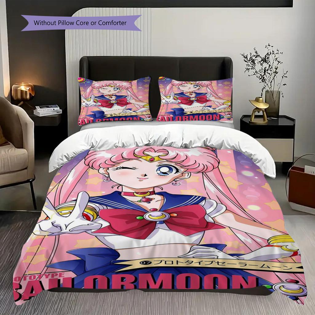Cute Cartoon Theme Sailor Moon Tsukino Usagi Cartoon Comfortable Home Duvet Cover and Pillowcase (1 * Duvet Cover+2 * Pillowcase, Without core)A8