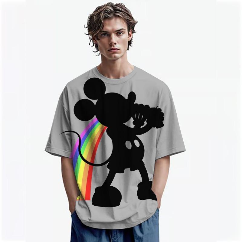 Disney Men Mickey Mouse Print T-Shirt Summer Boy Street Fashion Casual Sports Loose O NeckShort Sleeve Clothing Kid