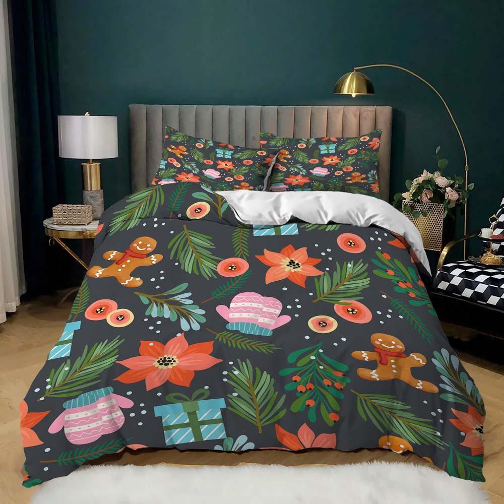 Three-Piece Quilt Cover Christmas Elk Holiday Decoration Bedding Digital Printing Kit