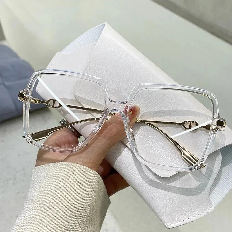 Stylish Large Square Eyewear Vintage Womens Lightweight Bloking Metal Frames Eyeglasses Trend Optical Computer Glasses
