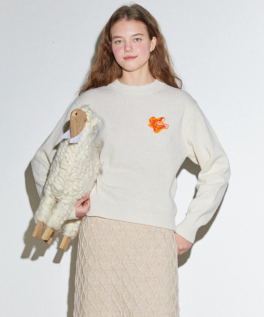 MIMICAWE 3D Poppy Lambswool Pullover/Ivory