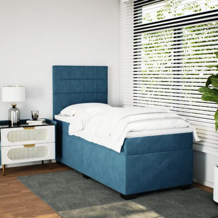 Exclusive House - Slatted Bed Base with Blue Mattress 90x190 Cm Velvet