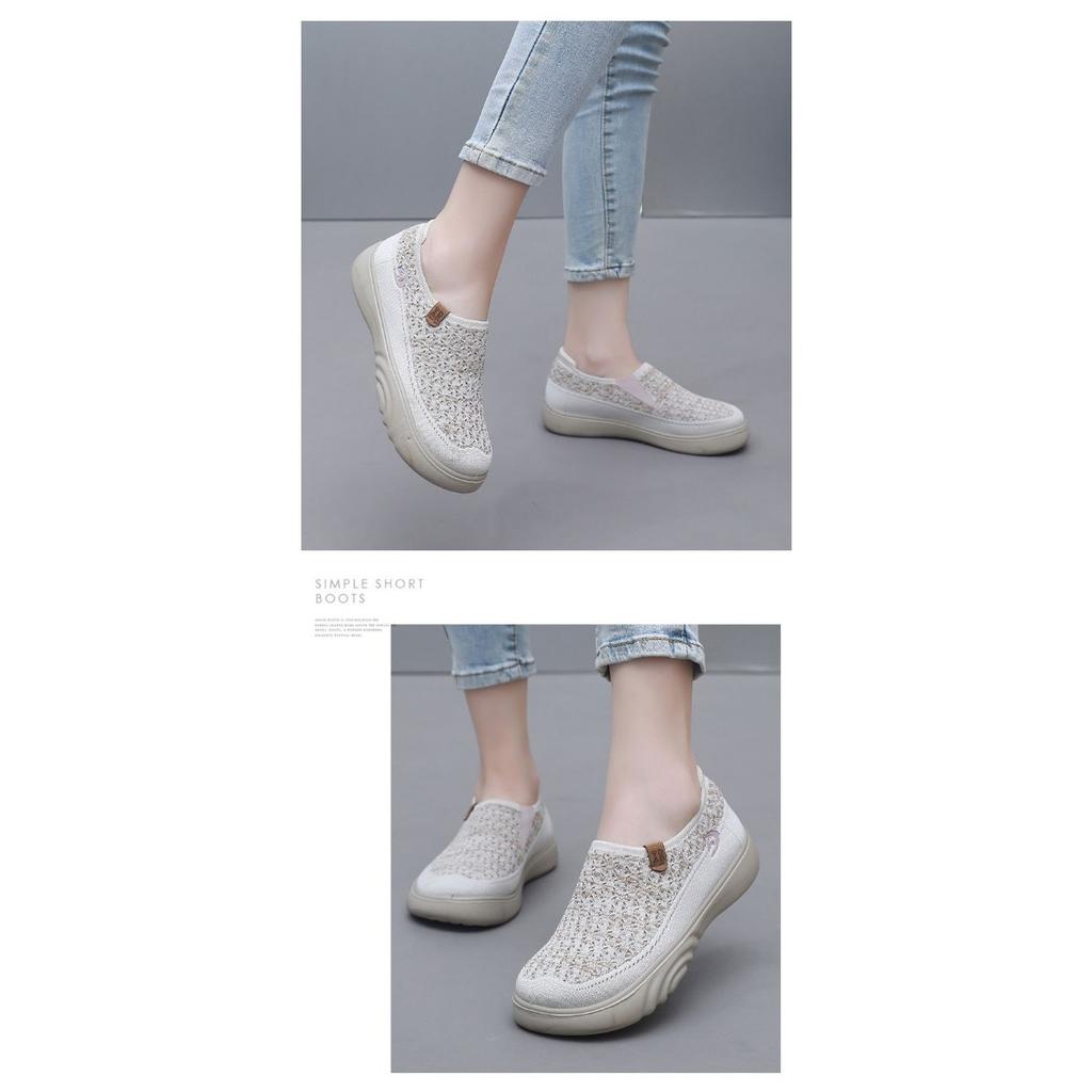 Stoffschuhe Damen Einzelschuhe Fly Woven Atmungsaktive Bequeme Schuhe Weiche Unterseite Rutschfeste Wanderschuhe