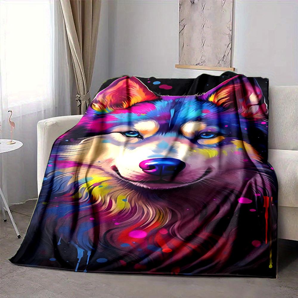 1pc Colorful Wolf Art Blanket Lightweight Blanket Throw Blanket For Sofa, Bed, Travel, Camping, Livingroom, Office, Couch, Chair Yy251010067