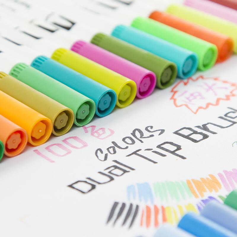 60/120 Colors Dual Tip Brush Art Marker Pens – Watercolor Fineliner & Brush for Manga Coloring Drawing Painting Stationery Supplies