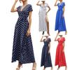 Women's Dresses Casual Elegant Waisted Polka Dot Split V-Neck Short Sleeve Dresses