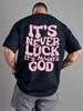[T-shirt de sport vintage] T-shirt de sport décontracté à manches courtes et col rond pour homme avec imprimé vintage "It's Never Luck" pour l'été
