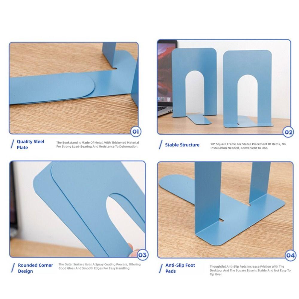 1/2PCS Metal Book Stand L-Shaped Desk Bookshelf Book Durable Book Stoppers Supports Home