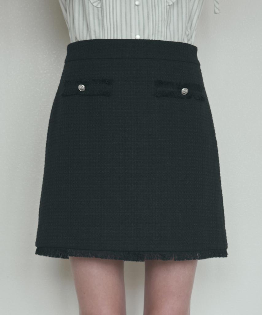 Nonlocal Fringe Tweed Mini Skirt - Black