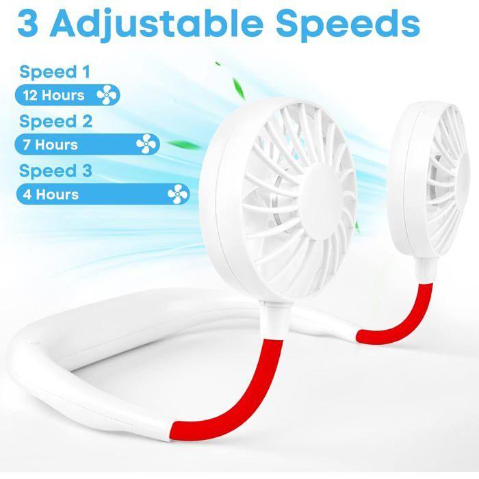Mini Portable Neck Fan, Hands-free, USB Rechargeable, 3 Adjustable Speeds, 360-degree Free Rotation, Ha417