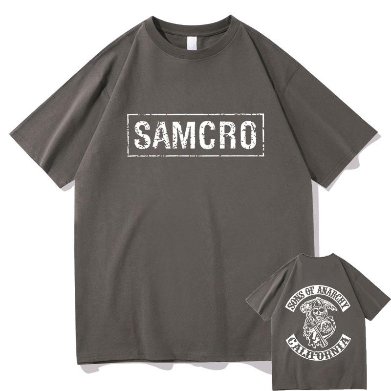 Sons of Anarchy SAMCRO Tricou cu imprimeu dublu față pentru bărbați, femei, modă, hip hop, rock, tricouri cu mânecă scurtă de vară, din bumbac, maiuri