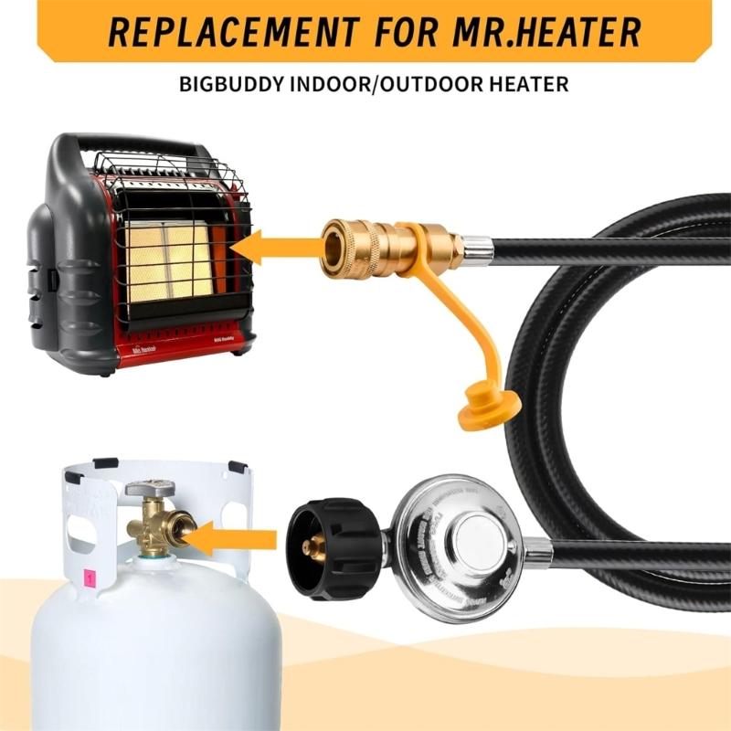 Convenient 12ft Hose with Quick Release 1/4 Ball Quick Connect Fittings Propane Regulator Hose for Kitchen and Camping