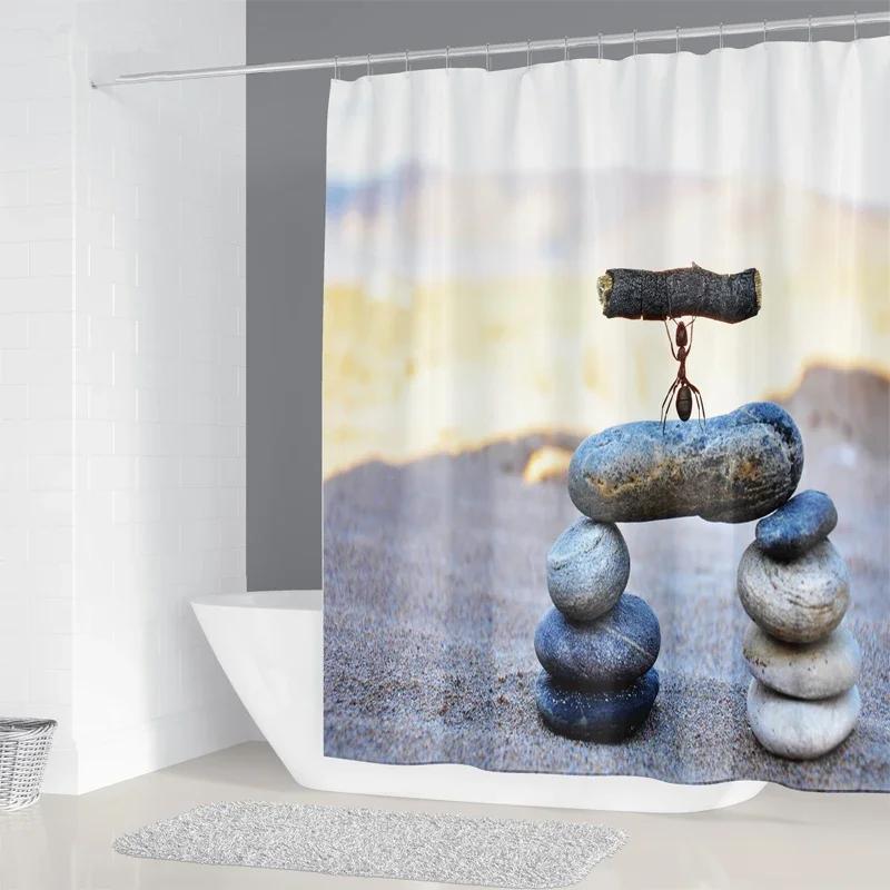 Pebble Printed Shower Curtain Mildew Washable Curtain With Hook Bathroom Decorative Curtain Rocks 3D Shower Curtains 240*180Cm