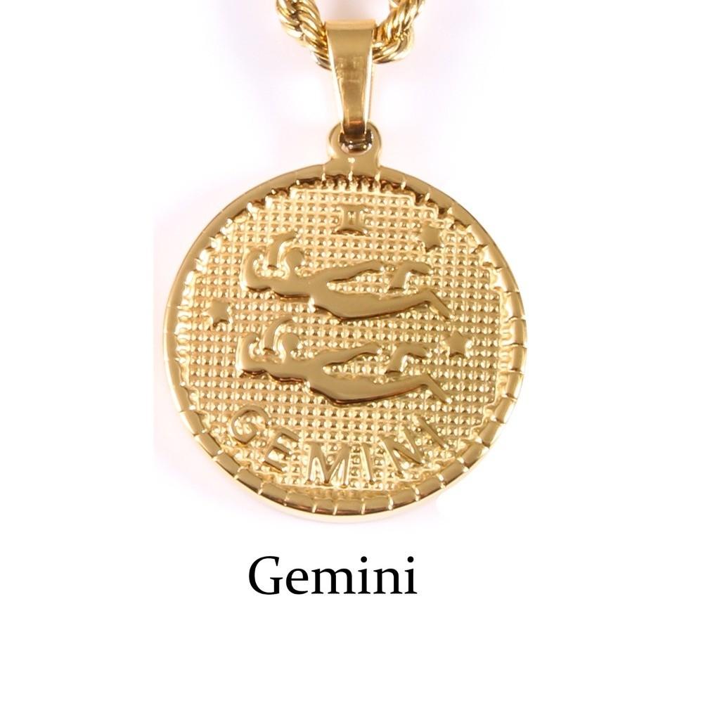 12 Constellation Coin Pendant Necklace 18K Gold Coin Boho Zodiac Sign Necklace Fashion Jewelry Festivel Gift Bag Pendant Charms